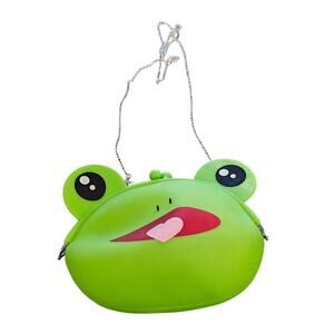 Cute Green Frog Coin Purse with strap, Coin Wallets, Over the shoulder bag